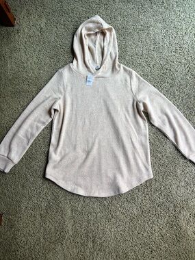 LOFT Cream Knit Hoodie Pullover